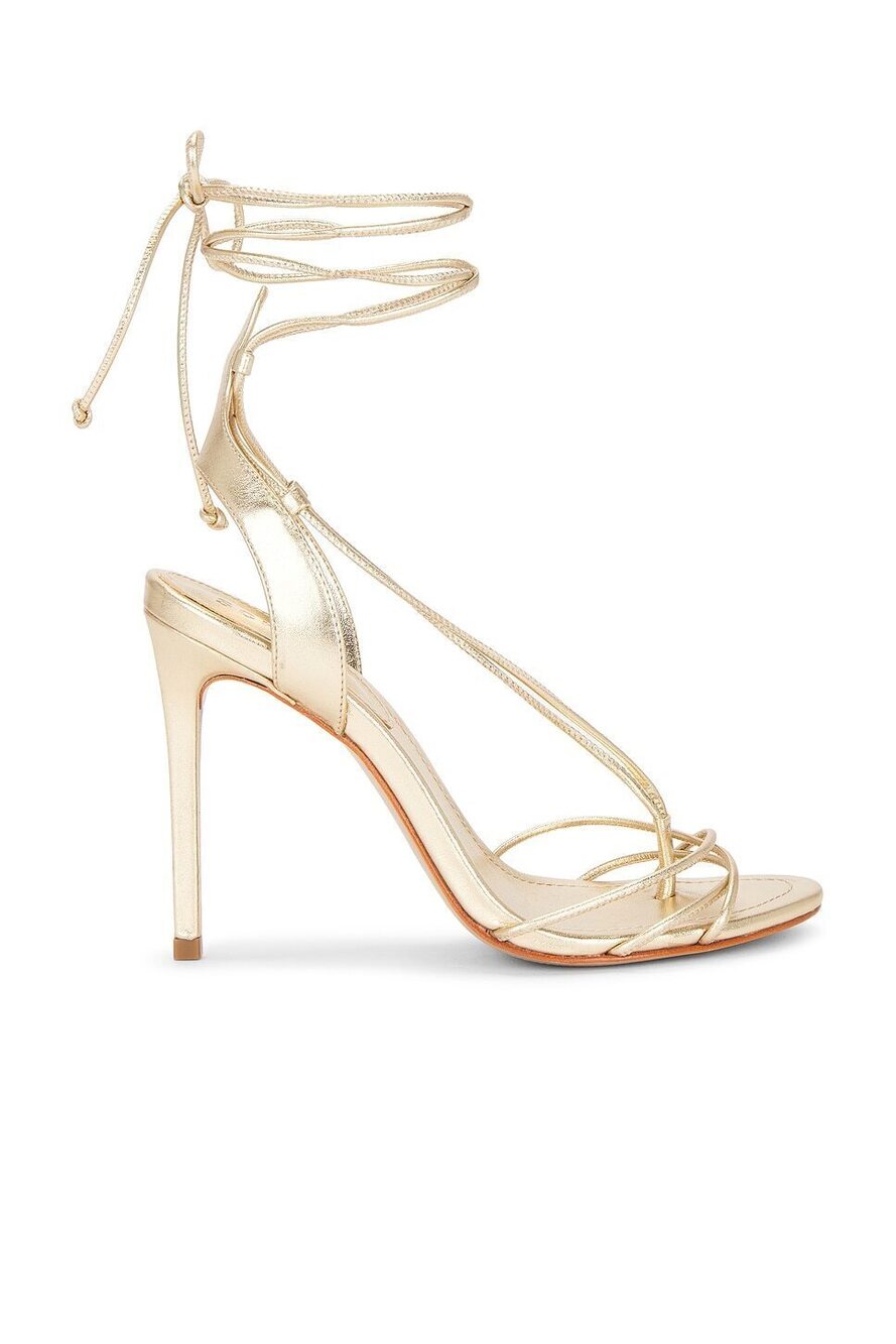 Schutz Demetria Sandal in Platinum leather high stiletto heel metallic gold